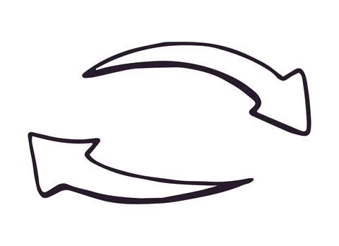 Hand drawn two curved arrows forming a circle on white background Stock Illustration