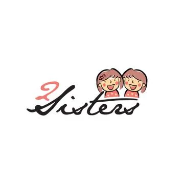 Hand Drawn Two Sisters Logo Design Symbol Stock Illustration