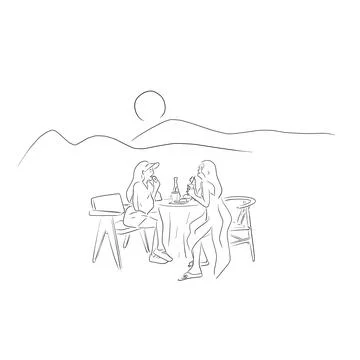 Hand drawn two young pretty women are sitting in nature illustration vector Stock Illustration