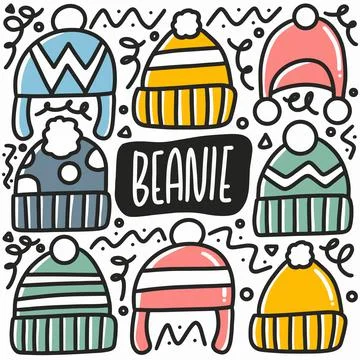 Hand drawn type beanie doodle set Stock Illustration