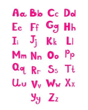 Hand drawn type font, pink children alphabet vector illustration isolated on  Stock Illustration