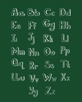 Hand drawn type font, vector illustration isolated on green board background  Stock Illustration