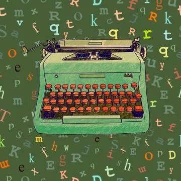 Hand Drawn Typewriter Seamless Design Stock Illustration