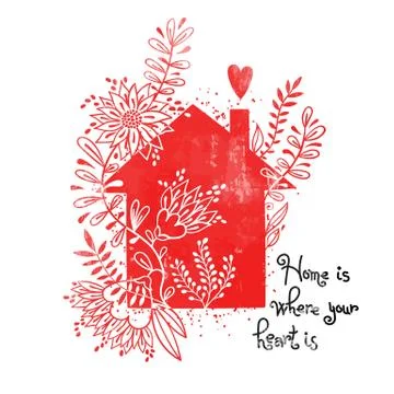 Hand drawn typography poster. Vector illustration with black house silhouette Stock Illustration