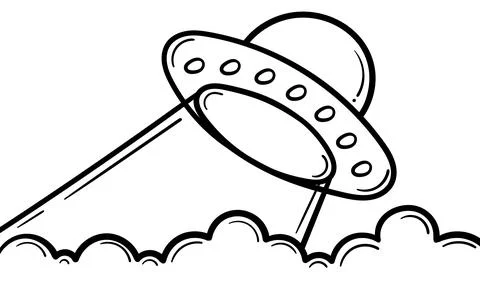 Hand drawn ufo and cloud Stock Illustration