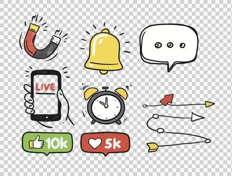 Hand Drawn UI Notification and Interaction Icons Set Illustrazione stock