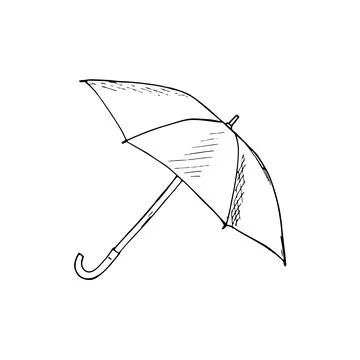 Hand-drawn umbrella. Opened, big umbrella sketch. Isolated in white backgroun Stock Illustration