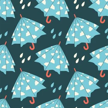 Hand drawn umbrella pattern. Cute and colorful vector umbrella seamless pattern Stock Illustration