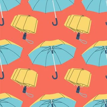 Hand drawn umbrella pattern. Cute and colorful vector umbrella seamless pattern Stock Illustration