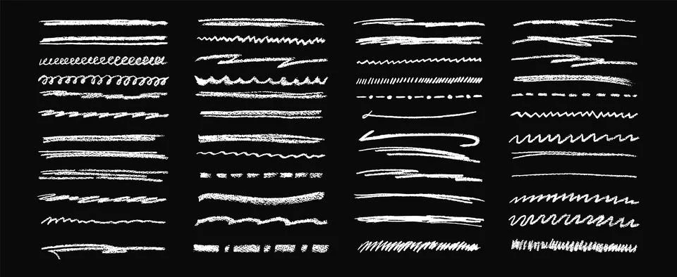 Hand drawn underline line bundle kit featuring chalk pencil, white brush or Stock Illustration