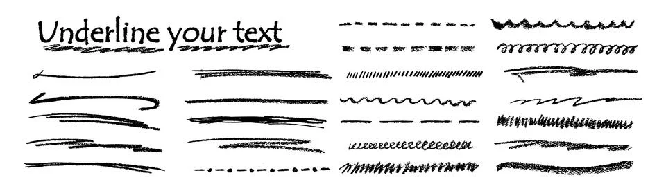 Hand drawn underline line bundle kit featuring chalk pencil, black brush or Stock Illustration