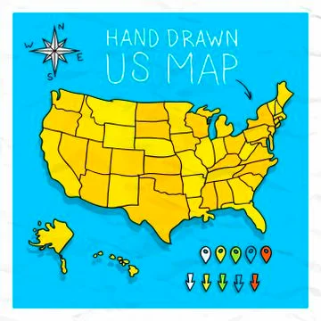 Hand drawn US map vector illustration Stock Illustration