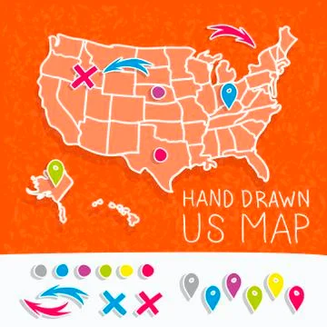 Hand drawn US map vector illustration Stock Illustration