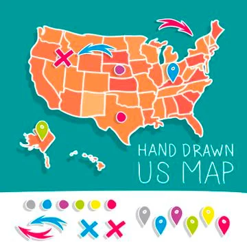 Hand drawn US map vector illustration Stock Illustration