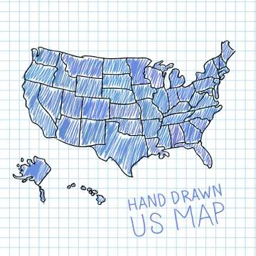 Hand drawn US map vector illustration Stock Illustration