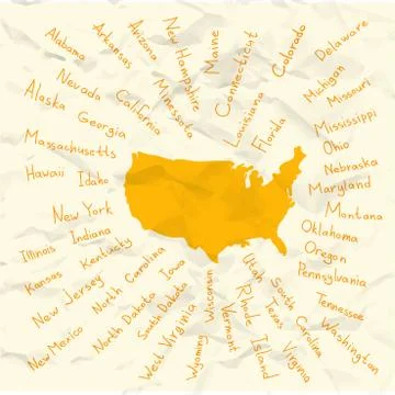 Hand Drawn USA states vector on crumpled paper illustration Stock Illustration