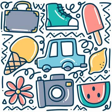 Hand drawn vacation doodle set Stock Illustration