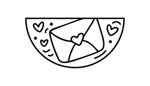 Hand drawn valentine vector envelope with hearts constructor in half round frame Stock Illustration