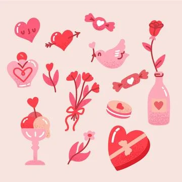 Hand drawn valentine's day element collection Stock Illustration