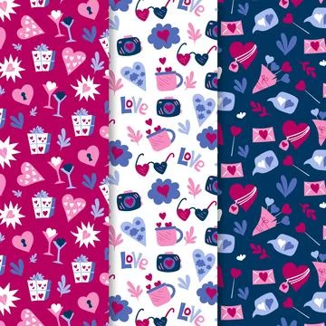 Hand drawn valentine's day pattern pack Stock Illustration