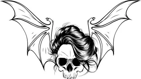 Hand drawn vampire skull with bat wings. Halloween trick or treat vector Illustrazione stock