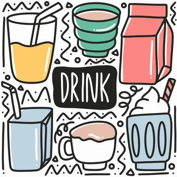 Hand drawn variation drink doodle set Stock Illustration