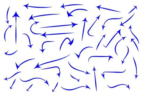 Hand drawn various direction arrows icons doodle illustration. Stock Illustration