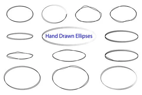 Hand drawn various ellipses doodle drawing ovals and bubbles style sketch of Stock Illustration