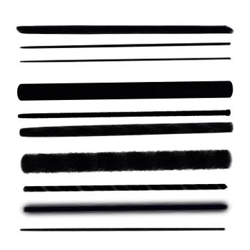 Hand drawn various shapes brush strokes. Creative black thin paint brush line Stock Illustration