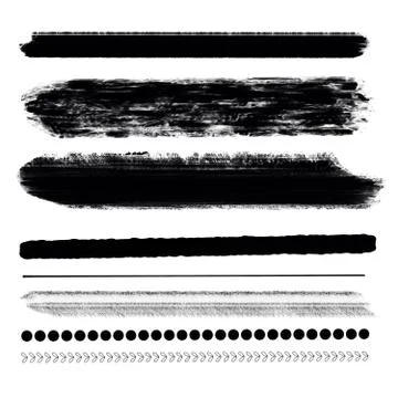 Hand drawn various shapes brush strokes. Creative black thin paint brush line Stock Illustration