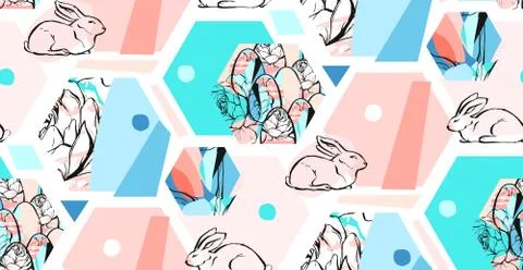 Hand drawn vector abstract artistic textured hexagon shapes decoration Easter Stock Illustration