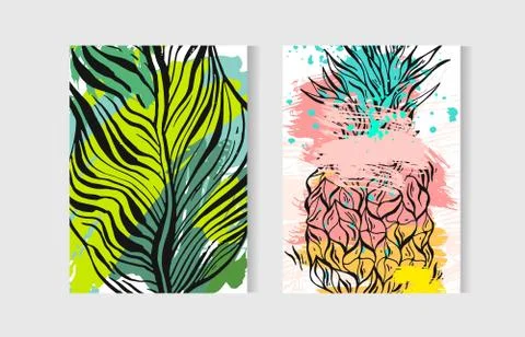 Hand drawn vector abstract artistic freehand drawing unusual summer time cards Stock Illustration