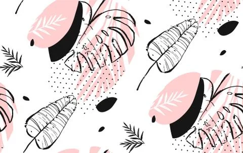 Hand drawn vector abstract artistic freehand textured tropical palm leaves イラスト素材