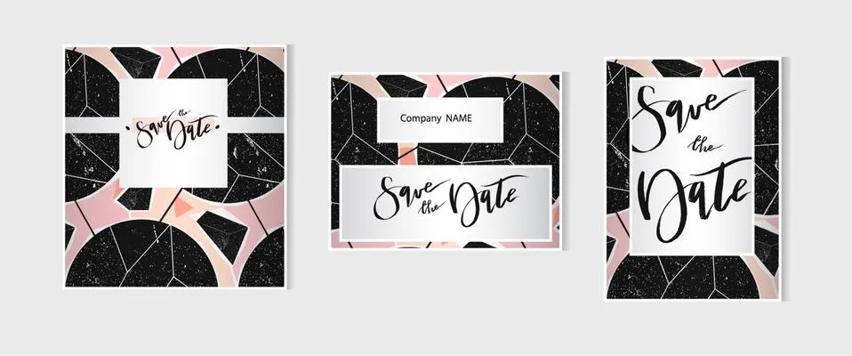Hand drawn vector abstract artistic geometric card save the date templates set Illustrazione stock