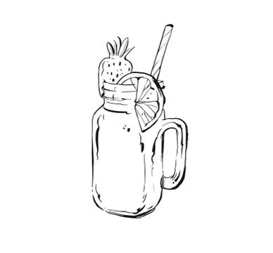 Hand drawn vector abstract artistic cooking ink sketch illustration of tropical Stock Illustration