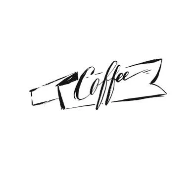 Hand drawn vector abstract artistic ink sketch drawing handwritten coffee word Stock Illustration