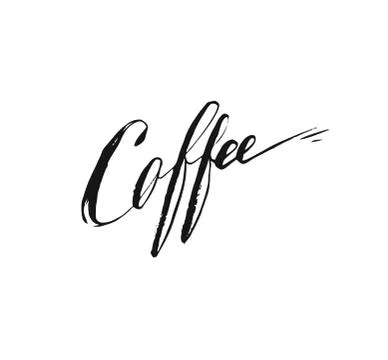 Hand drawn vector abstract artistic ink sketch drawing handwritten coffee word Stock Illustration