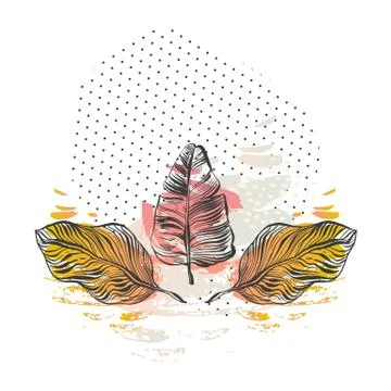 Hand drawn vector abstract artistic textured tropical composition with green イラスト素材