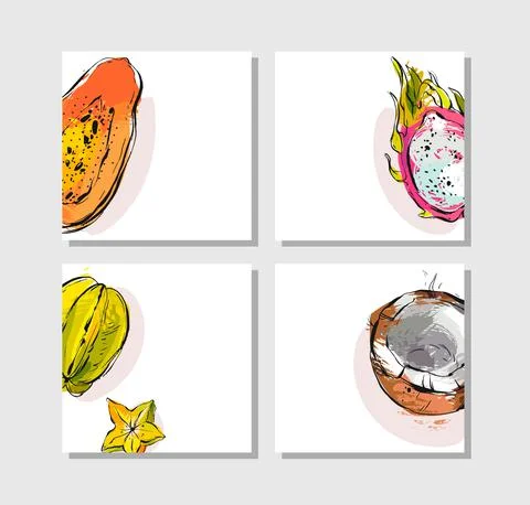 Hand drawn vector abstract artistic freehand textured unusual cards set Stock Illustration