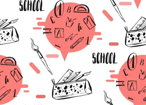 Hand drawn vector abstract back to school seamless pattern Stock Illustration