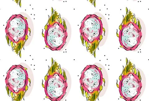 Hand drawn vector abstract bright unusual seamless pattern with exotic tropical Stock Illustration