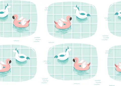 Hand drawn vector abstract cartoon summer time fun illustration with pink Stock Illustration