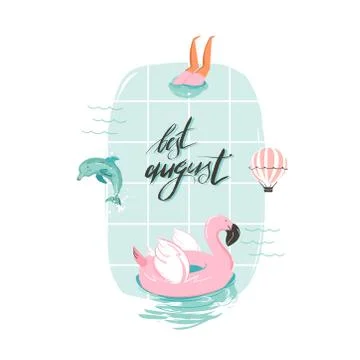 Hand drawn vector abstract cartoon summer time fun illustration with pink Stock Illustration