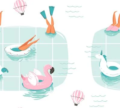 Hand drawn vector abstract cartoon summer time fun cartoon seamless pattern with Stock Illustration