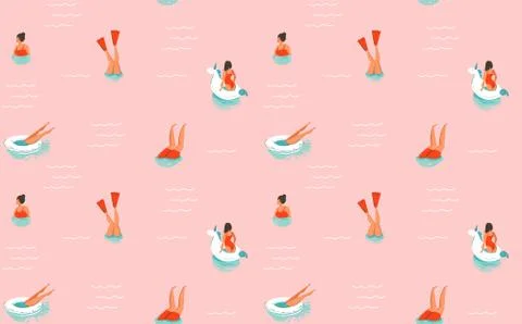 Hand drawn vector abstract cartoon summer time fun illustration seamless pattern Illustrazione stock