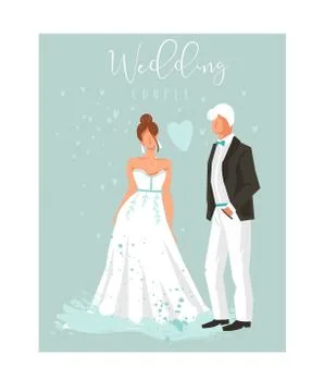 Hand drawn vector abstract cartoon wedding couple illustrations collection Ilustração Stock