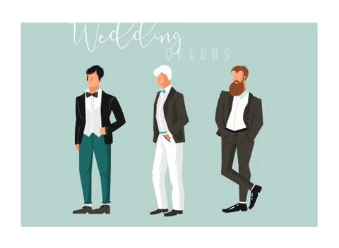 Hand drawn vector abstract cartoon wedding groom illustrations celebration Stock Illustration