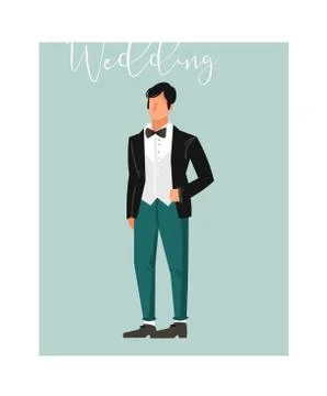 Hand drawn vector abstract cartoon wedding groom illustration element isolated Stock Illustration