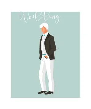 Hand drawn vector abstract cartoon wedding groom illustration element isolated Stock Illustration