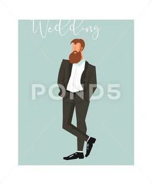 Hand drawn vector abstract cartoon wedding groom illustration element isolated Stock Illustration